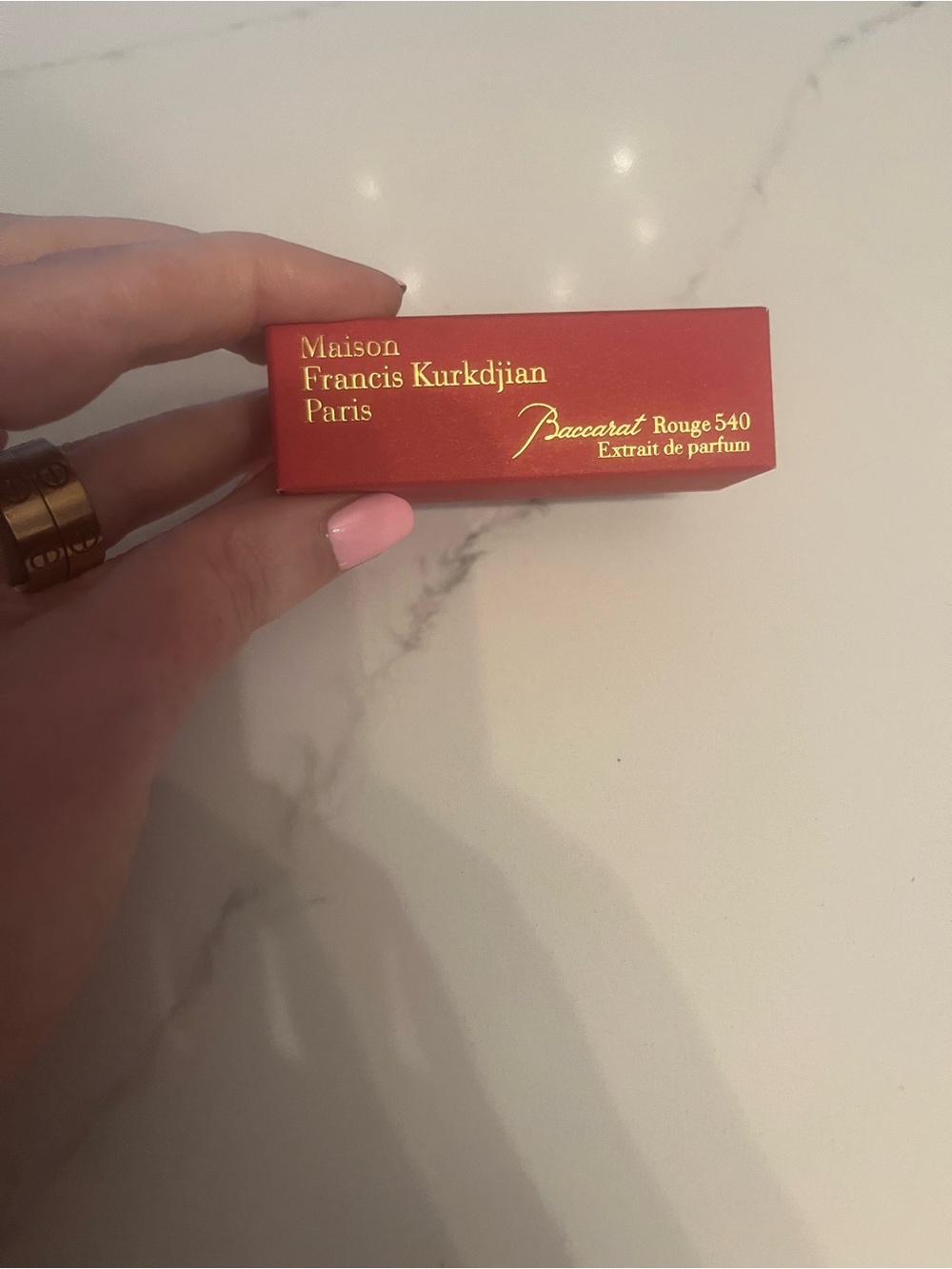Maison Francis Kurkdjian small red sample box with gold text